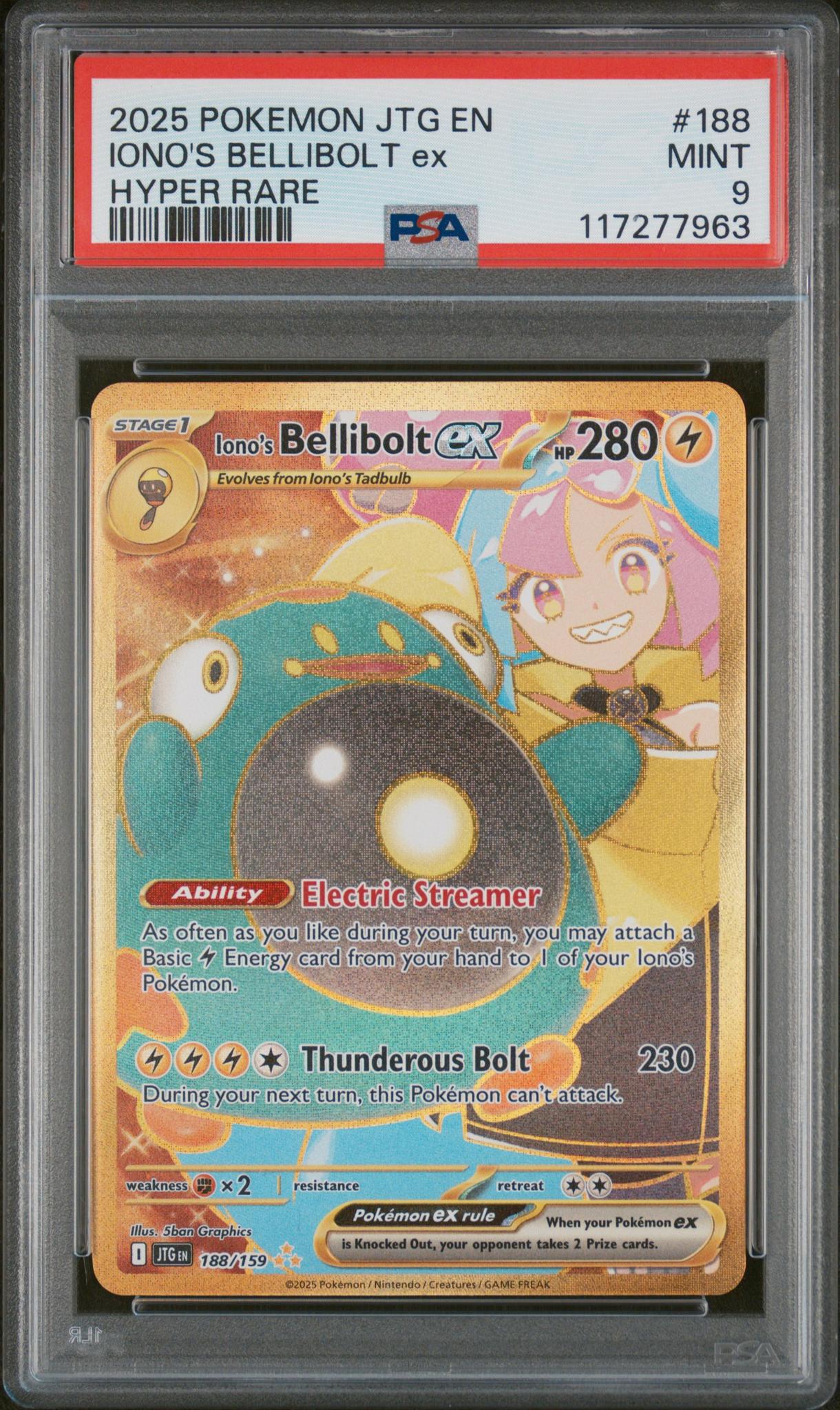 2025 Pokemon #188/159 Iono's Bellibolt ex Hyper Rare PSA 9