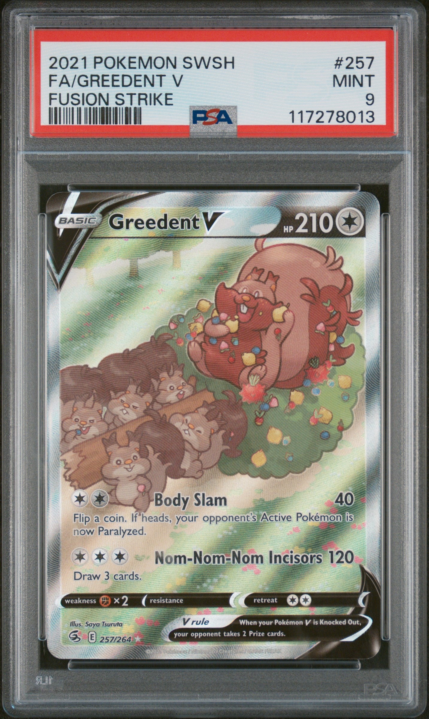 2021 SWSH #257 Greedent V Fusion Strike PSA 9