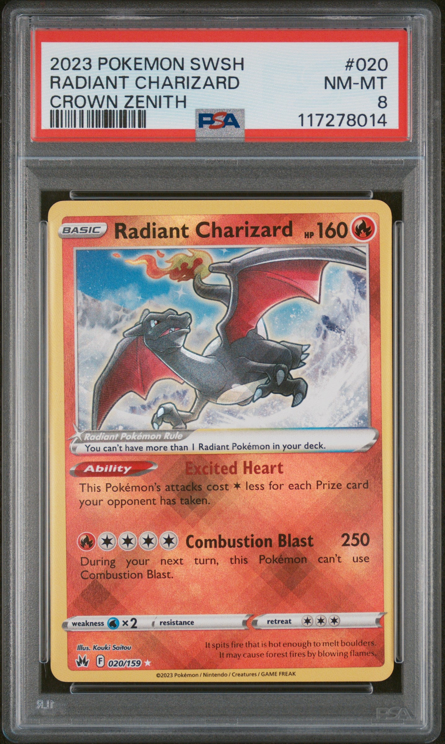 2023 SWSH #020/159 Radiant Charizard Crown Zenith PSA 8