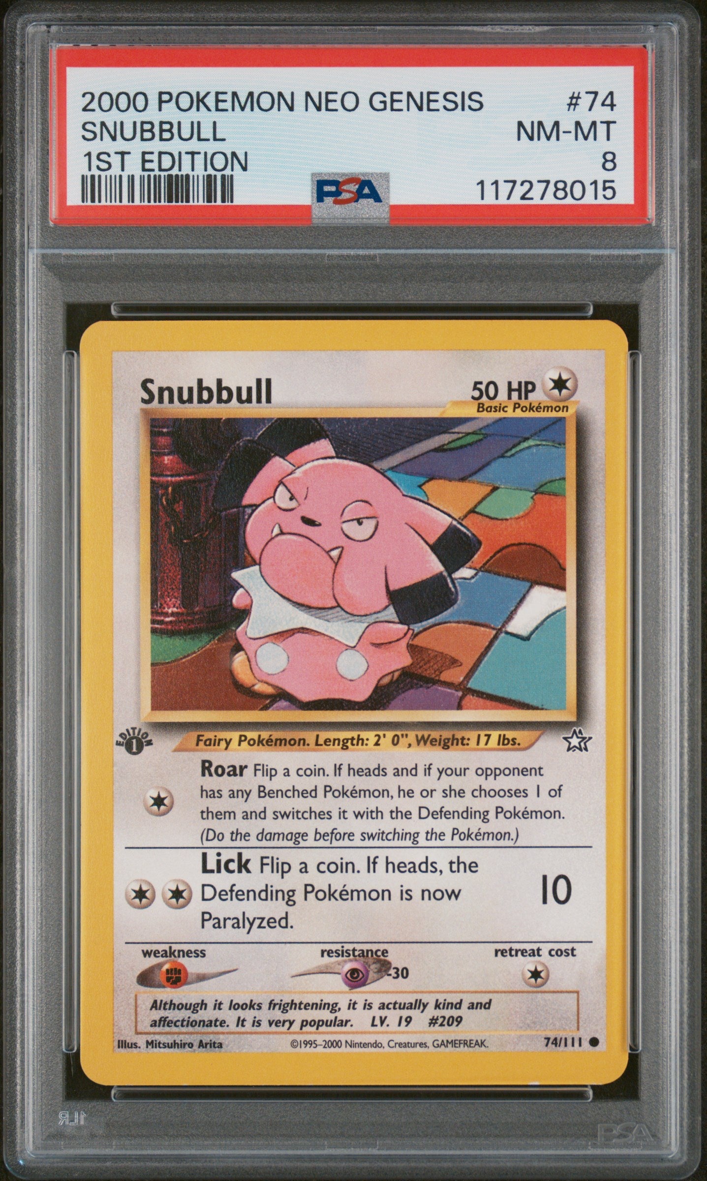 2000 Pokemon #74 Snubbull Neo Genesis PSA 8