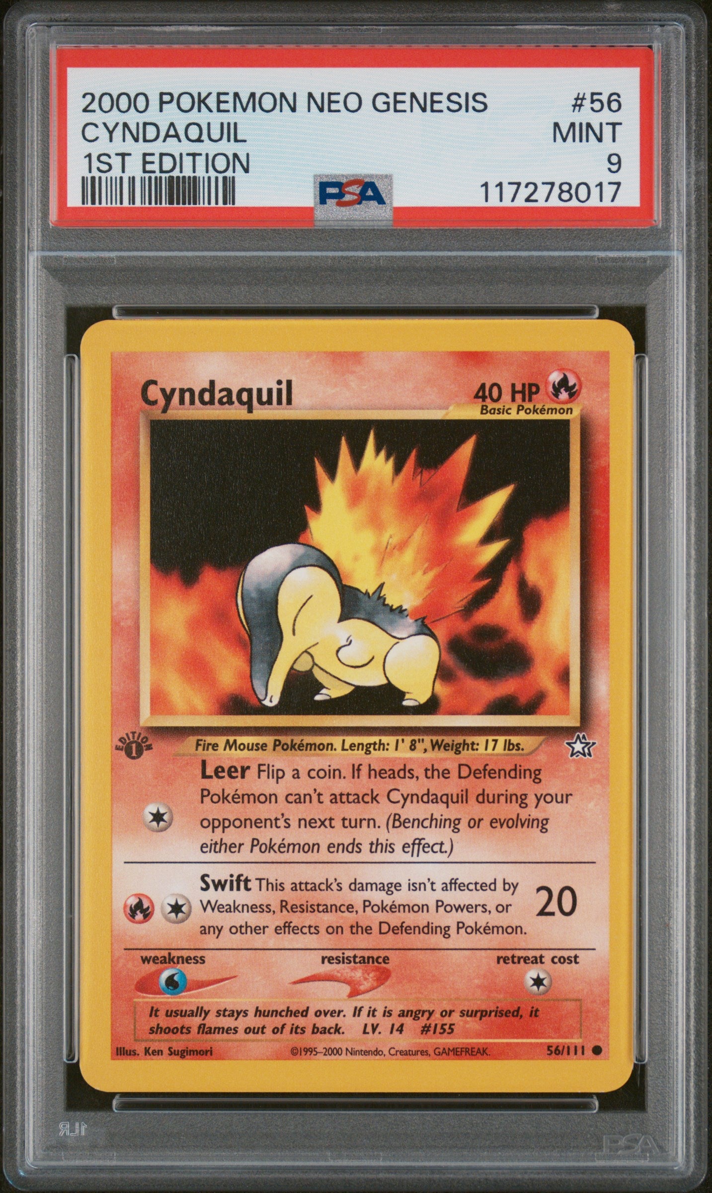 2000 Pokemon #56/111 Cyndaquil Neo Genesis PSA 9
