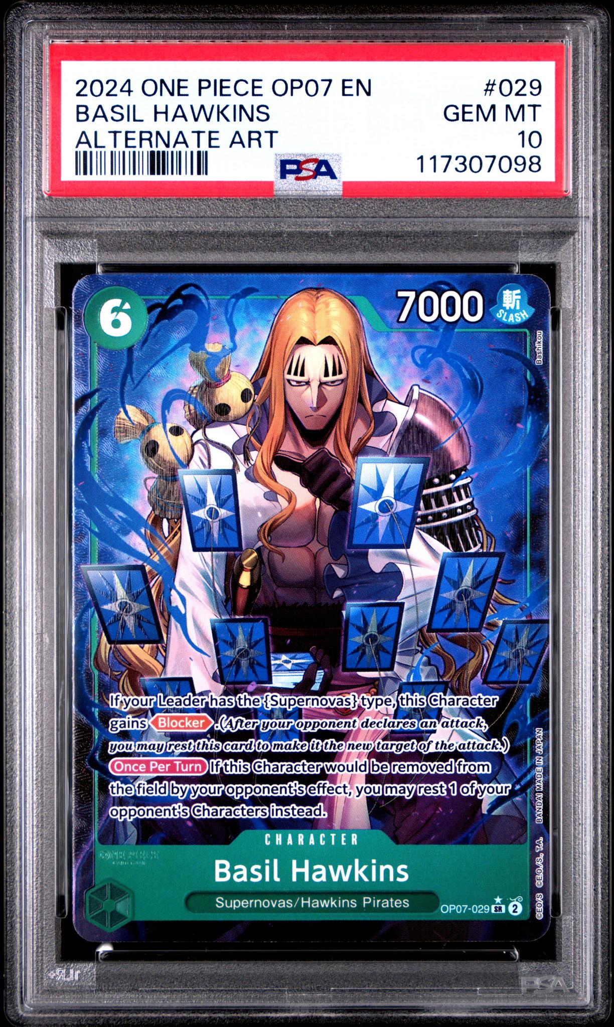 2024 Bandai One Piece OP-07 Alternate Art Basil Hawkins #OP07-029 PSA 10