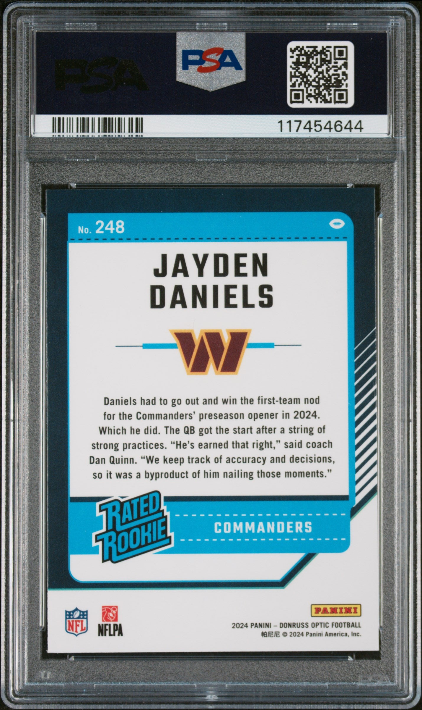 2024 Panini Donruss Optic Rated Rookie Jayden Daniels #248 RC PSA 10