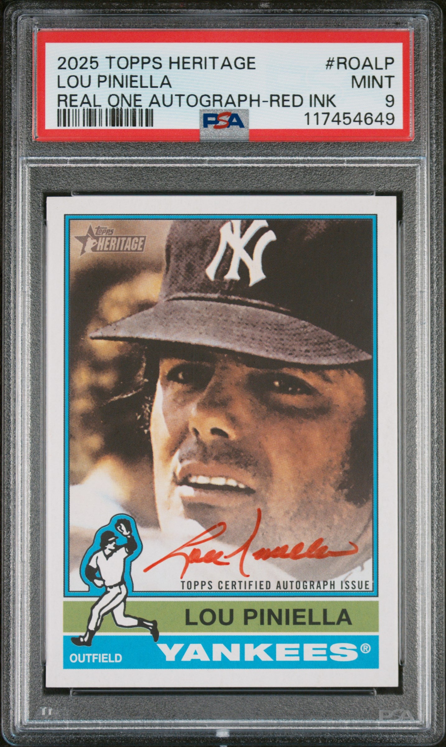 2025 Topps Heritage Real One Auto Red Ink Lou Piniella #ROALP /76 PSA 9