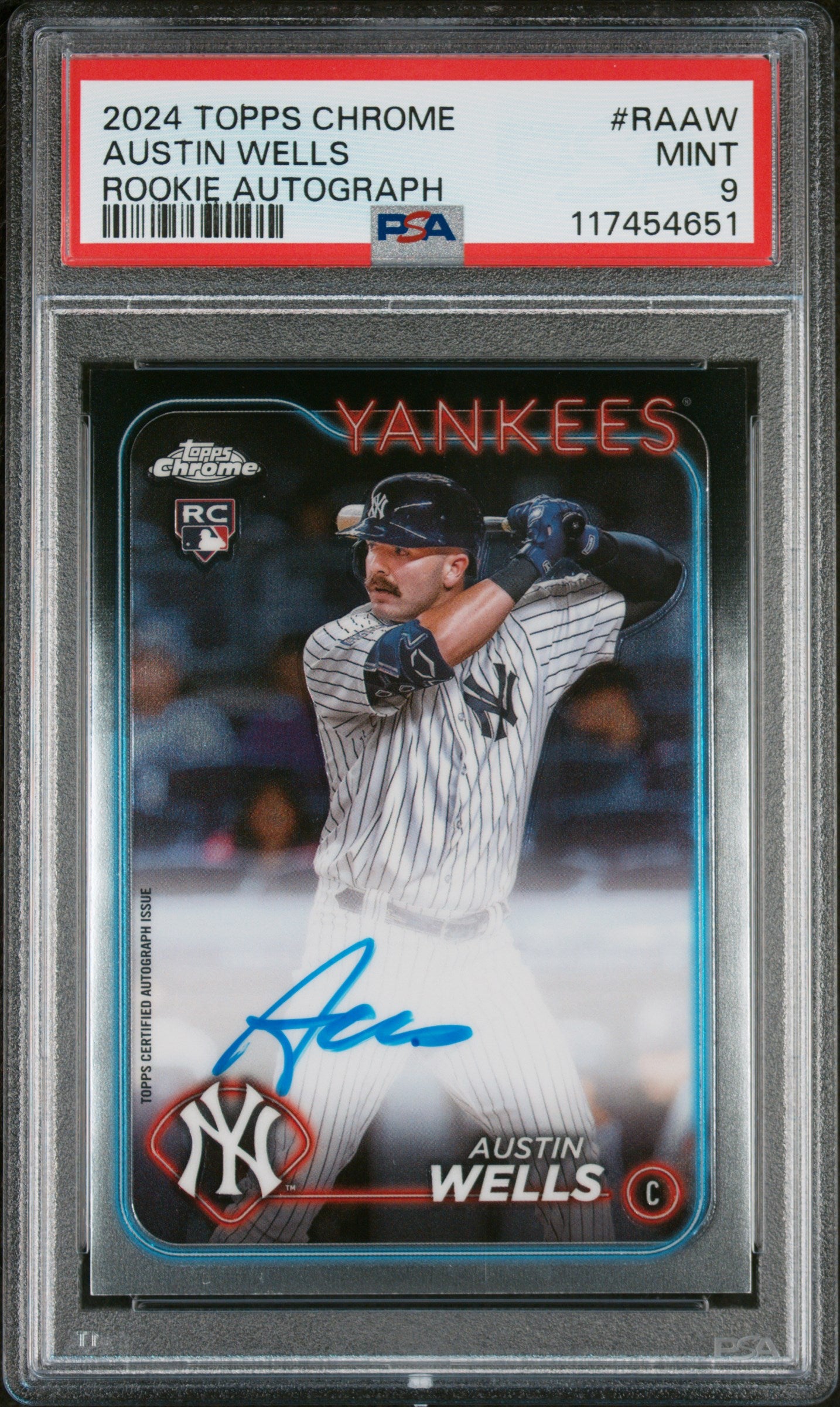 2024 Topps Chrome Rookie Autographs Austin Wells #RA-AW RC Auto PSA 9