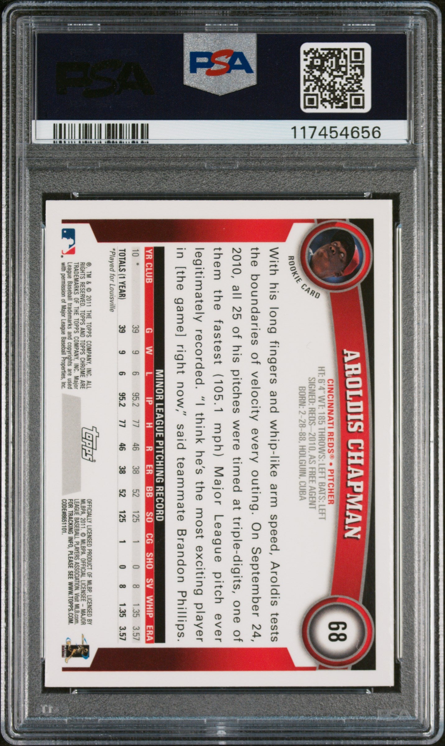 2011 Topps Chrome Aroldis Chapman #68 RC PSA 9
