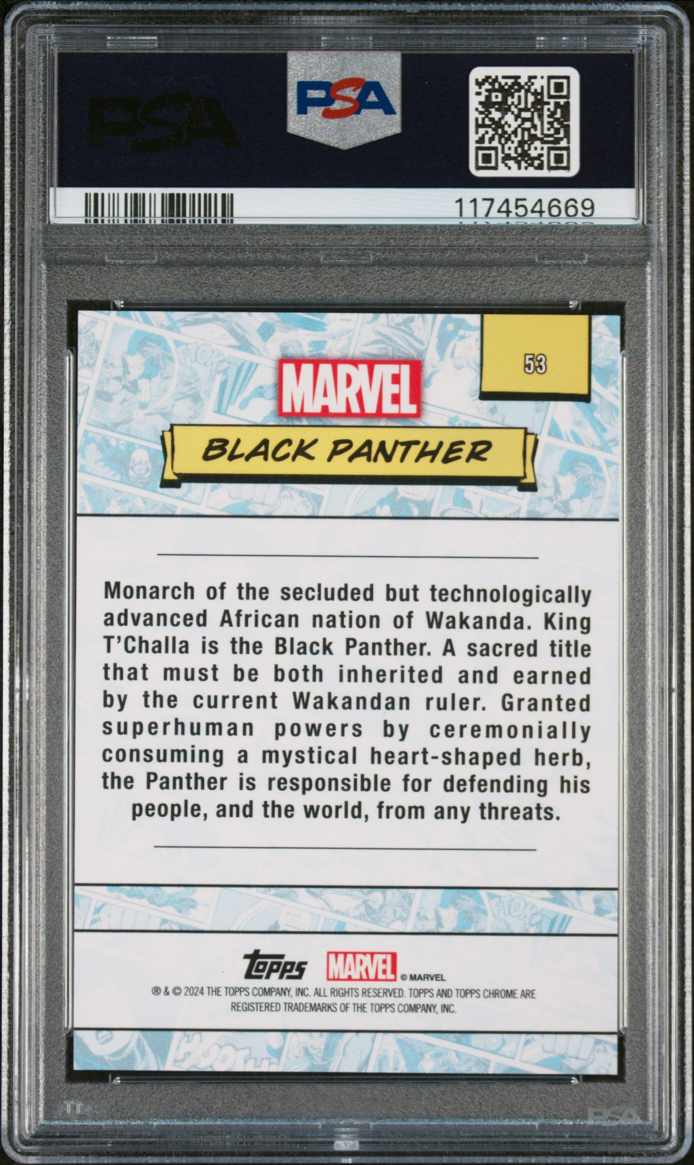 2024 Topps Chrome Marvel Spider Web Refractor Black Panther #53 /399 PSA 9