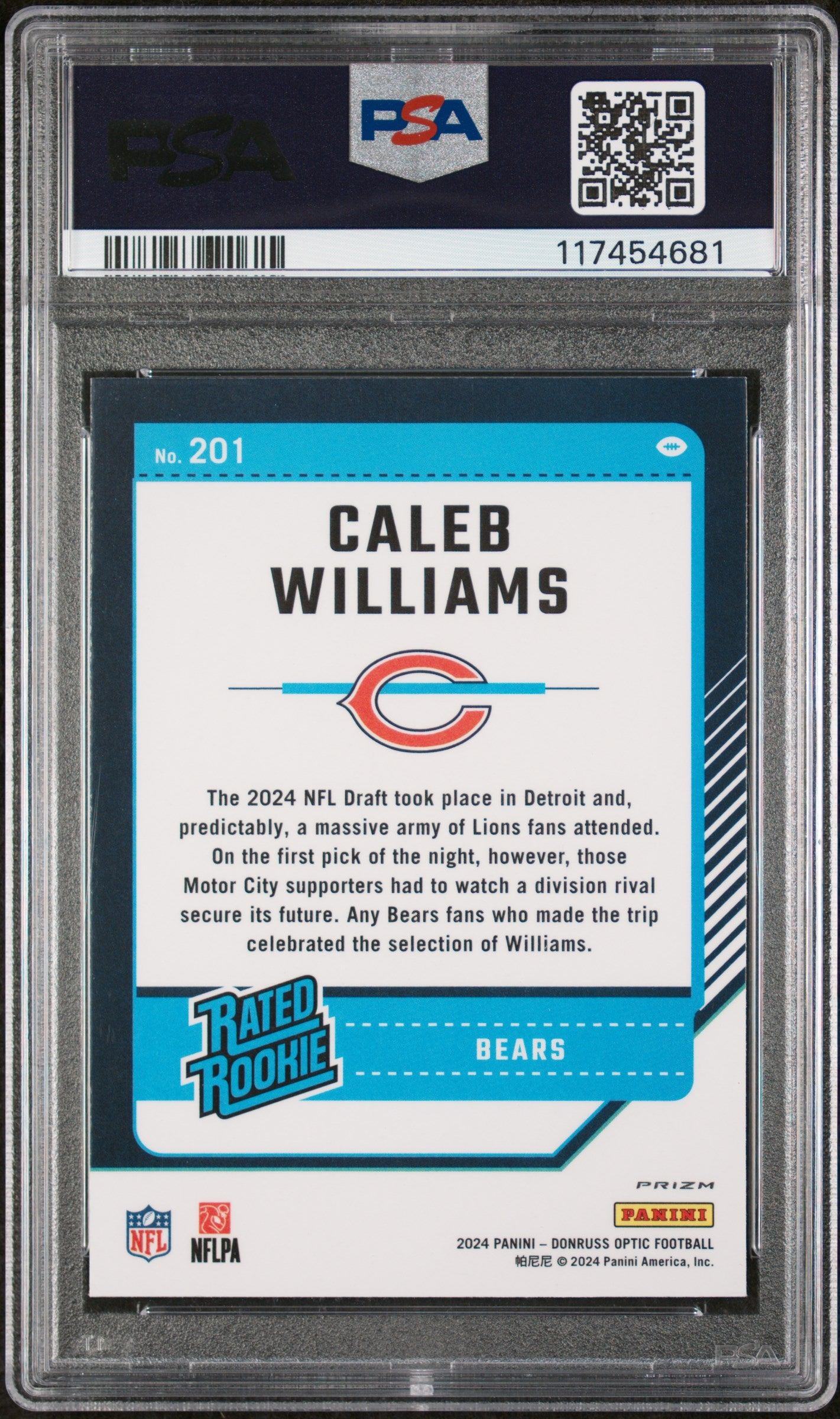 2024 Panini Donruss Optic Teal Velocity Caleb Williams #201 RC PSA 8