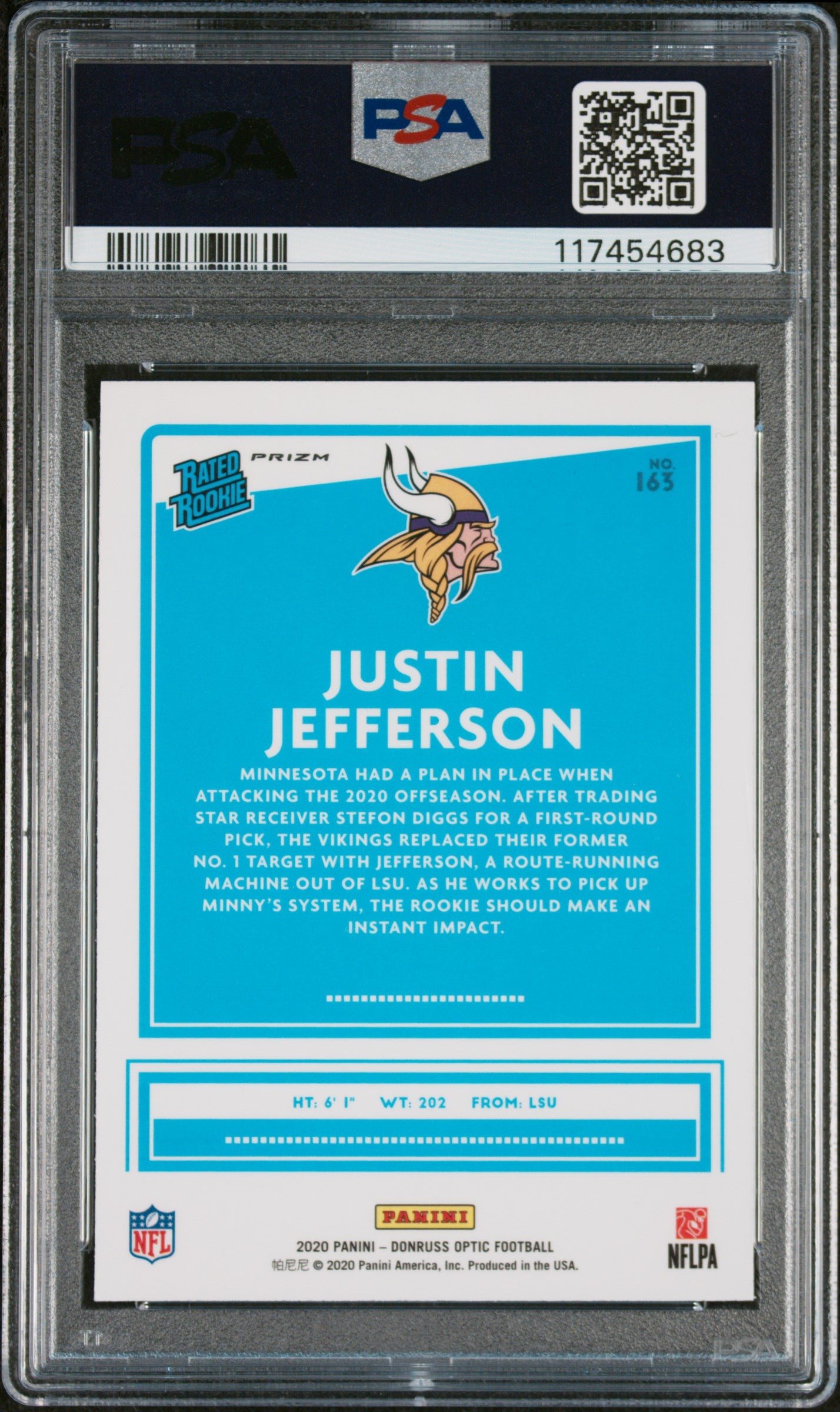 2020 Panini Donruss Optic Pink Justin Jefferson #163 RC PSA 10