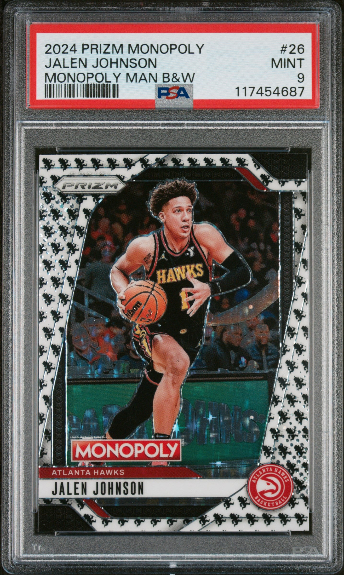 2024 Panini Prizm Monopoly Monopoly Man B&W Jalen Johnson #26 PSA 9
