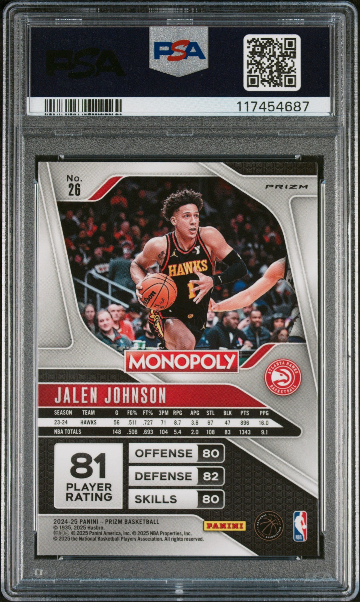 2024 Panini Prizm Monopoly Monopoly Man B&W Jalen Johnson #26 PSA 9