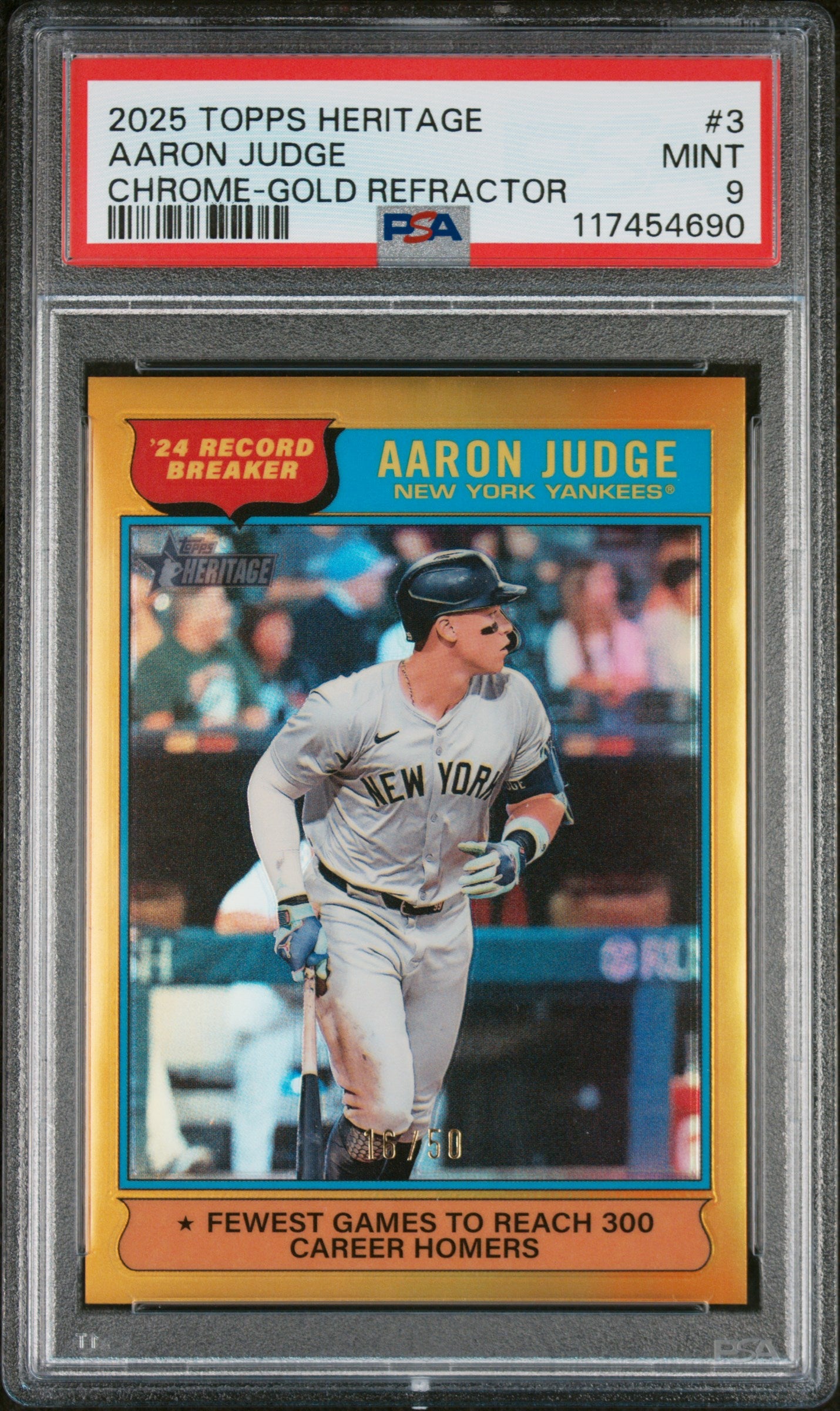 2025 Topps Heritage Chrome Gold Refractor Aaron Judge #3 /50 PSA 9