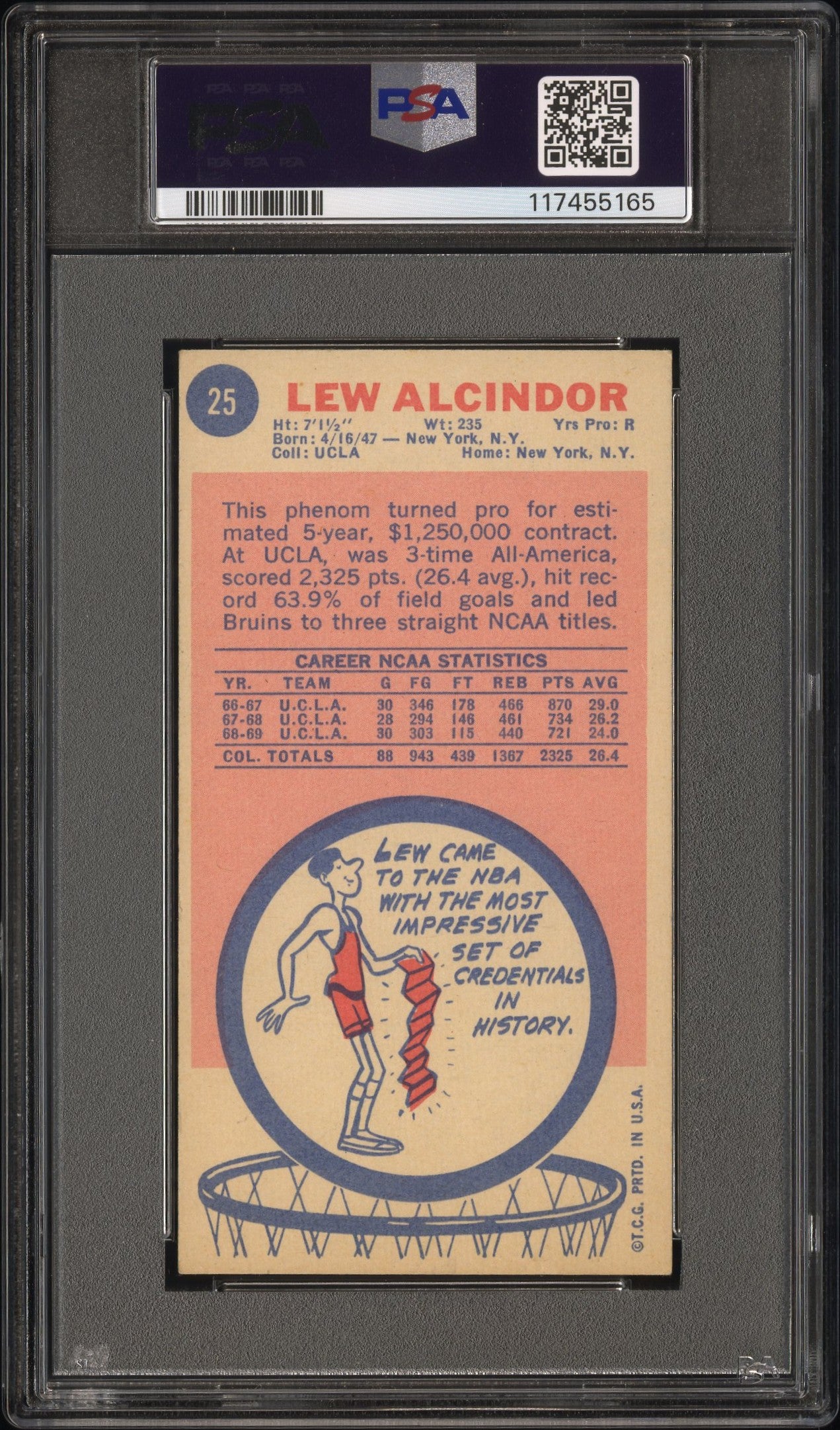 1969 Topps #25 Lew Alcindor PSA 5