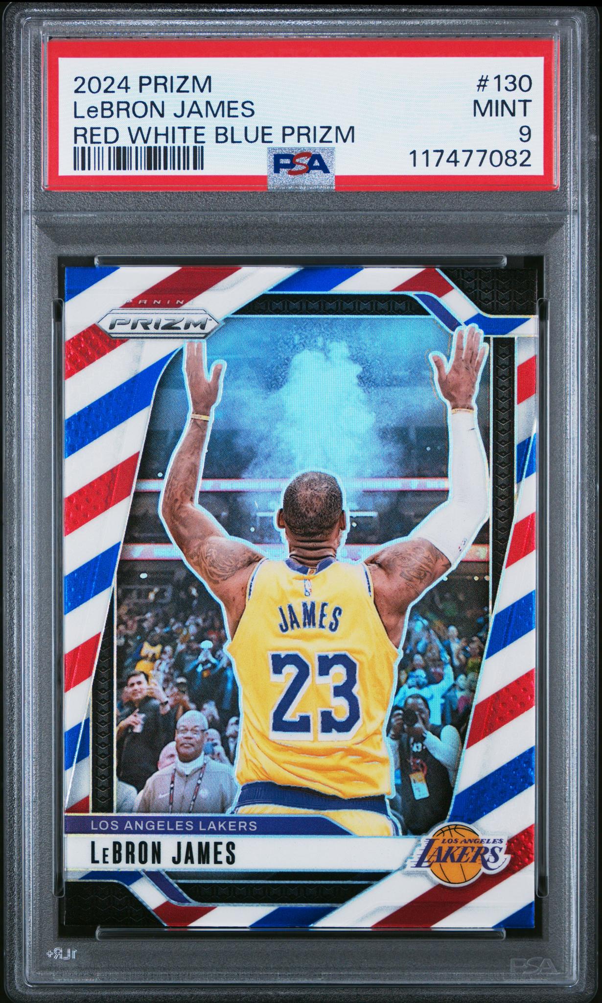 2024 Panini Prizm Red White Blue Prizm LeBron James #130 PSA 9