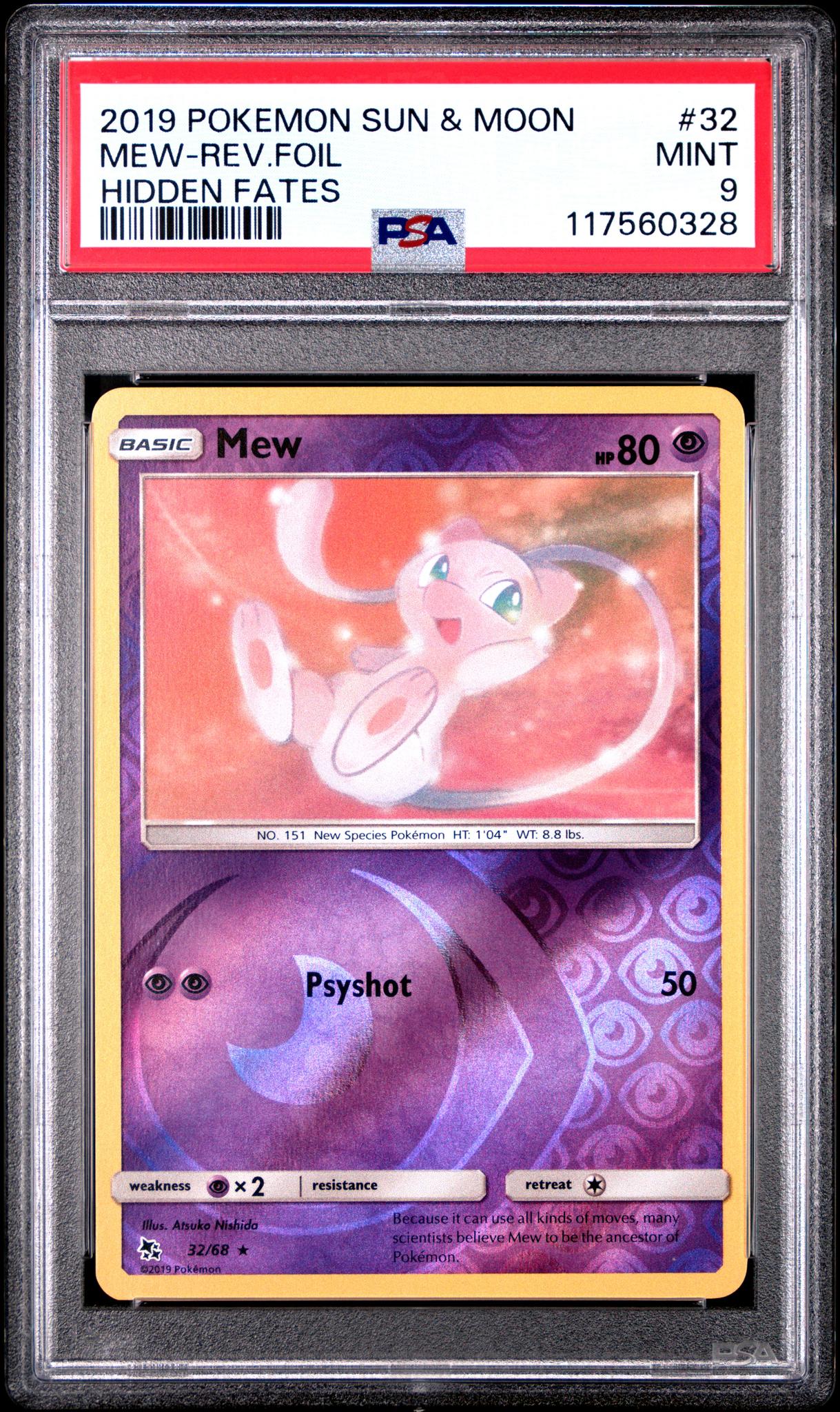 2019 Pokemon Sun and Moon Hidden Fates Reverse Holo Mew #32 PSA 9