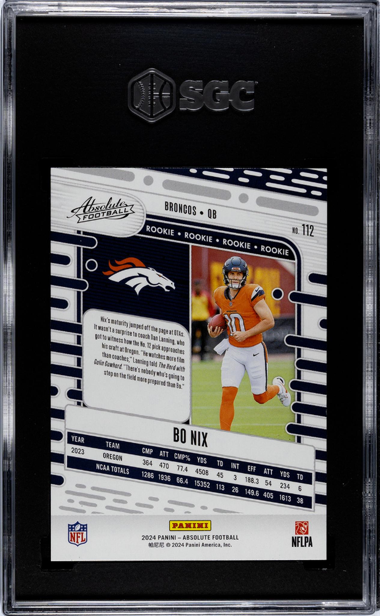 2024 Panini Absolute Retail Bo Nix #112 RC SGC 10