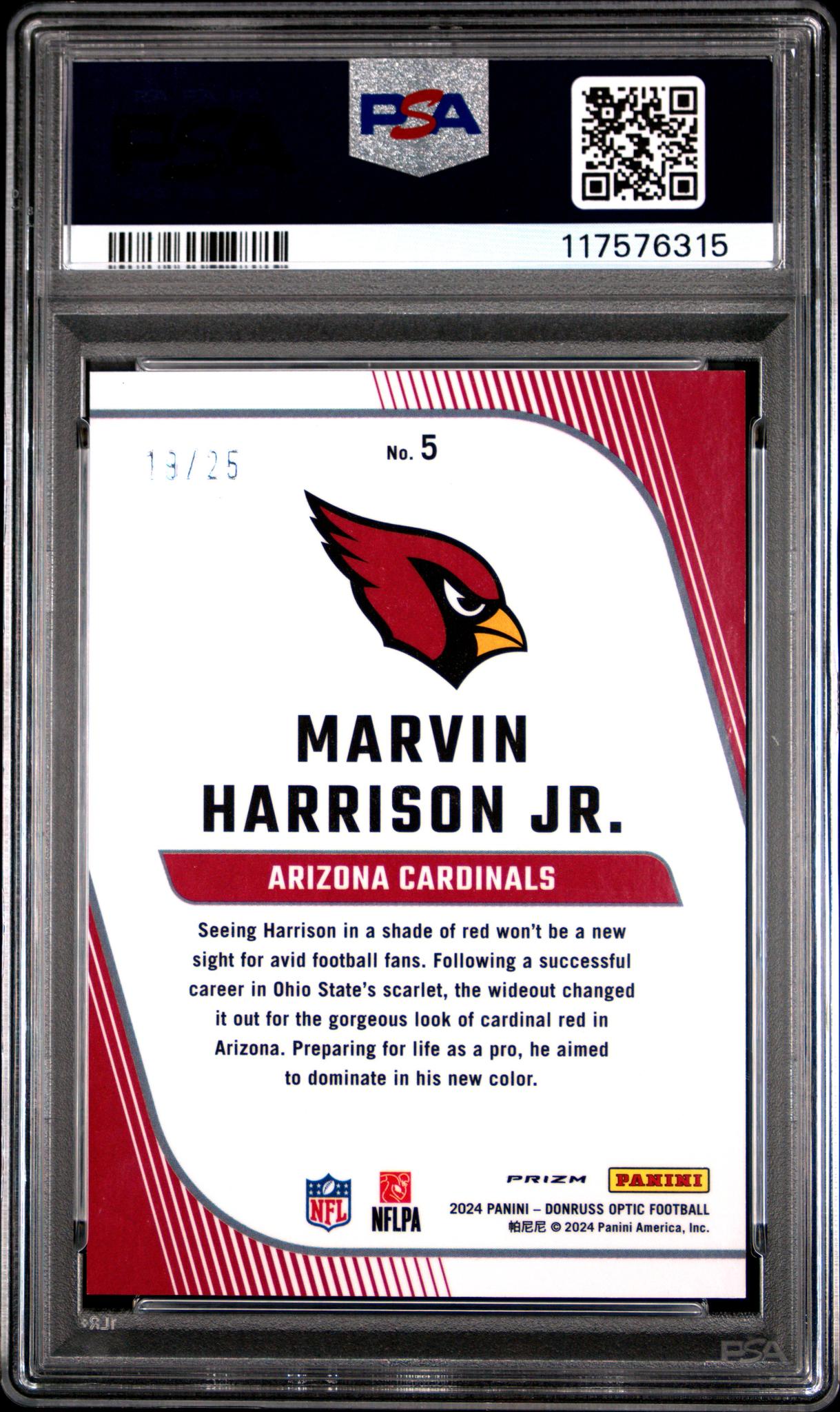 2024 Panini Donruss Optic Rookie Primary Colors Black Pandora Marvin Harrison Jr. #5 /25 PSA 9