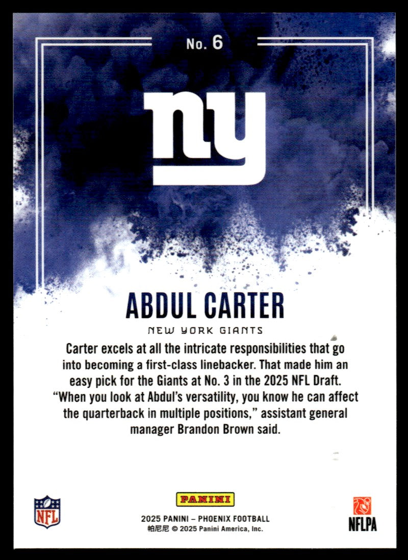 2025 Phoenix #6 Abdul Carter Color Blast SSP Rookie