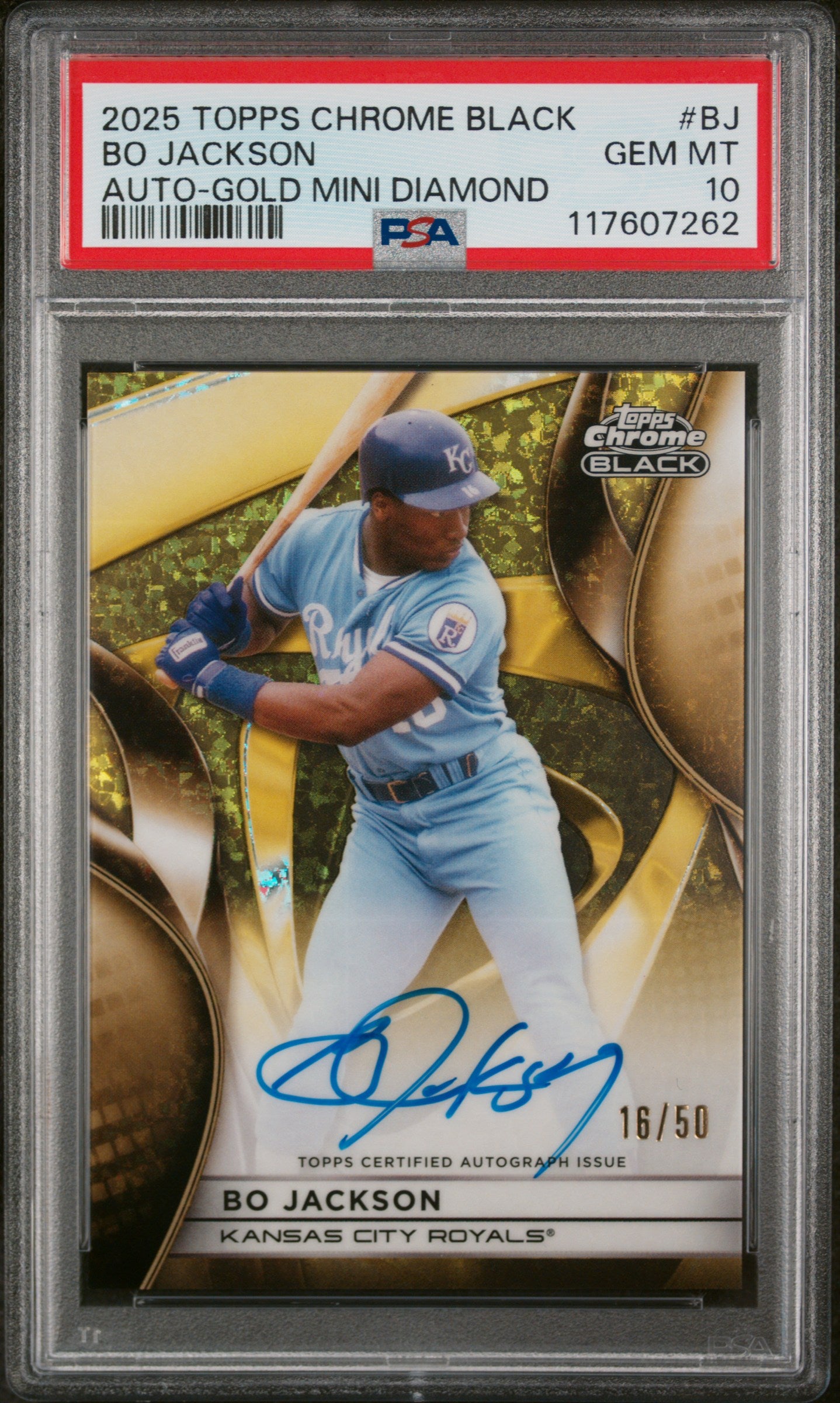 2025 Topps Chrome Black Gold Mini Diamond Bo Jackson #CBA-BJ Auto /50 PSA 10