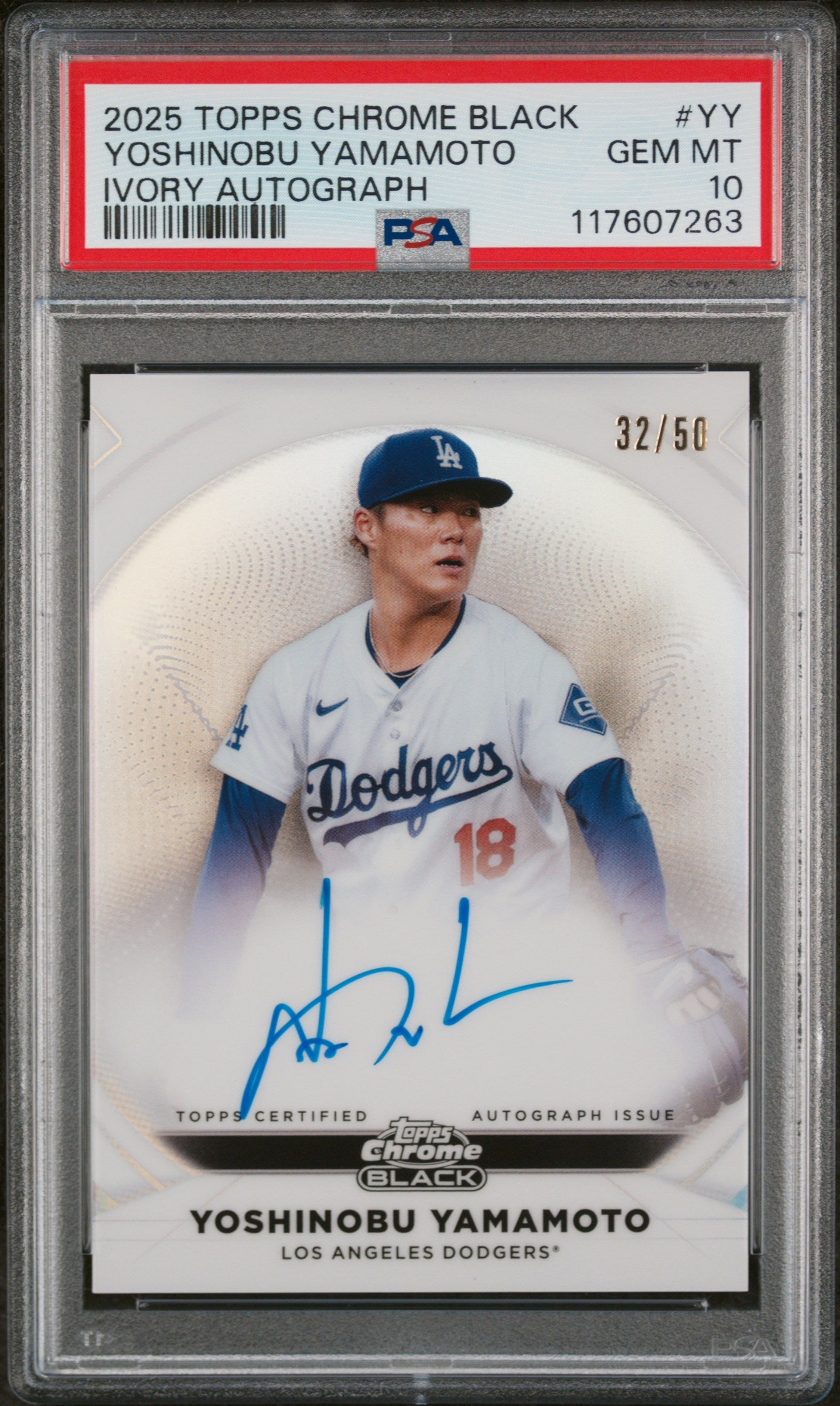 2025 Topps Chrome Black Ivory Yoshinobu Yamamoto #IVA-YY Auto /50 PSA 10