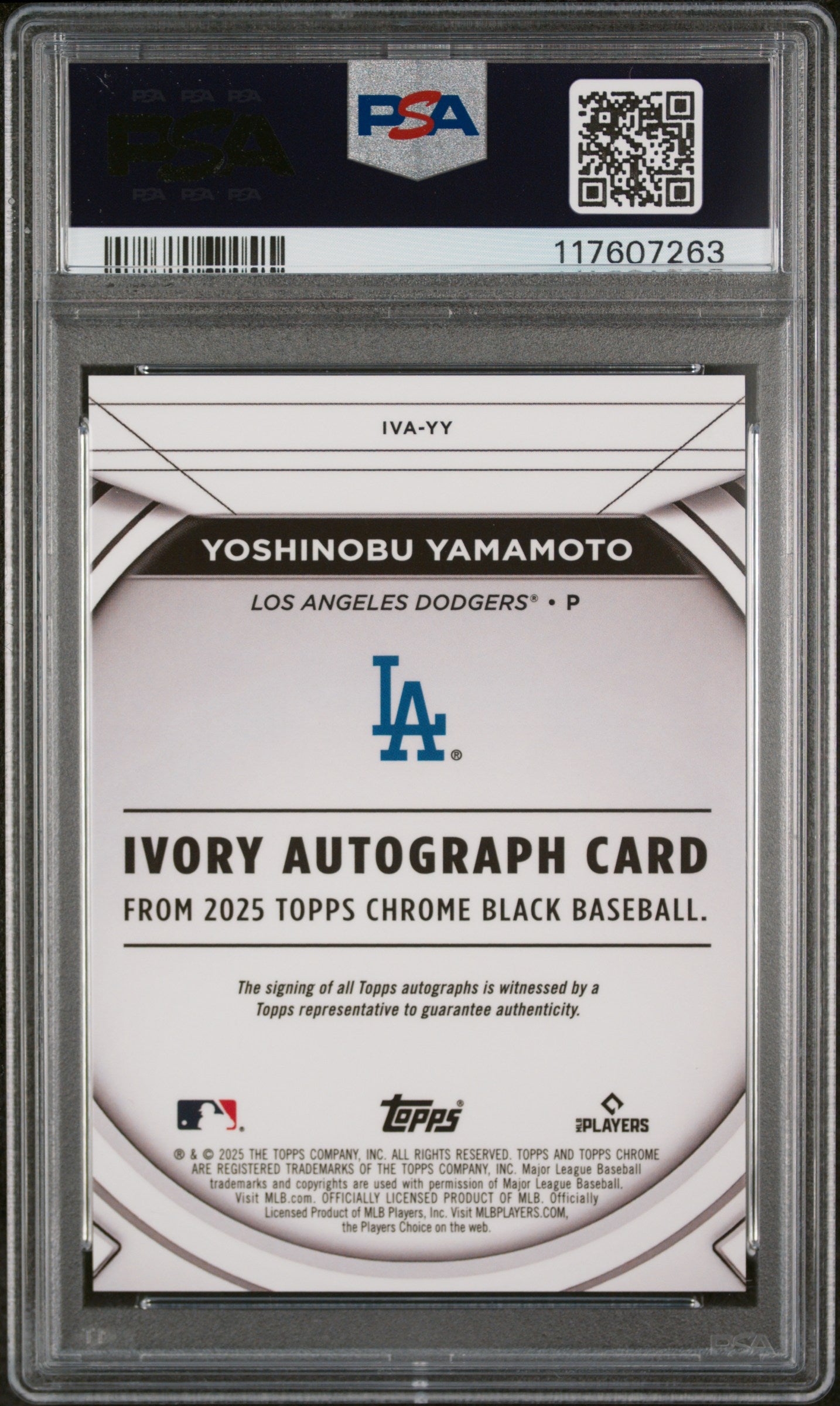 2025 Topps Chrome Black Ivory Yoshinobu Yamamoto #IVA-YY Auto /50 PSA 10