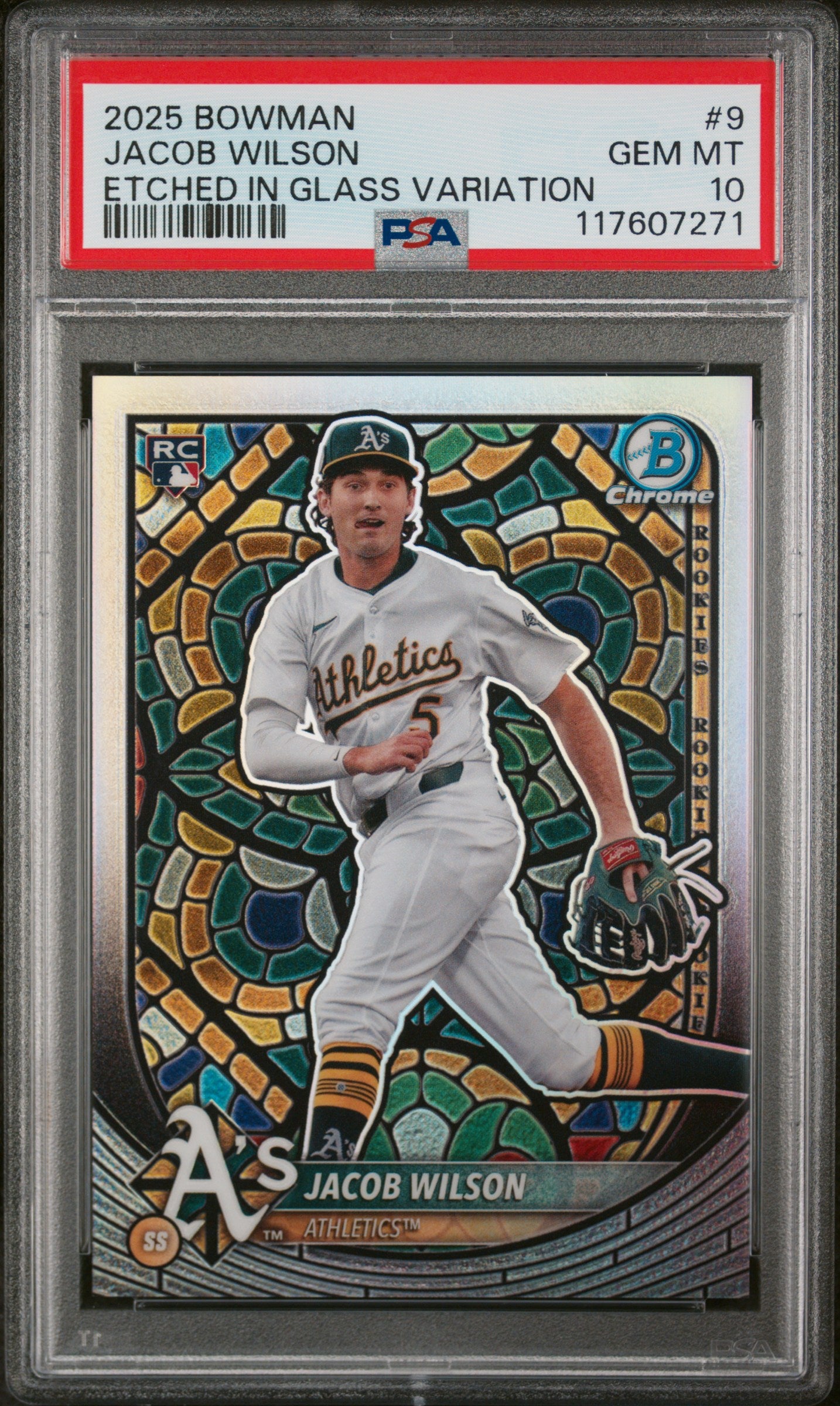 2025 Bowman #9 Jacob Wilson Etched in Glass Variation PSA 10