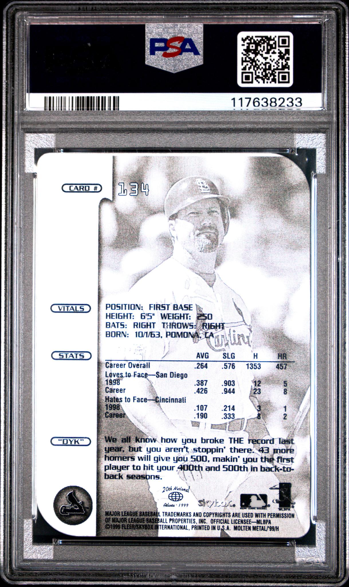 1999 SkyBox Molten Metal Xplosion Mark McGwire #134 PSA 10
