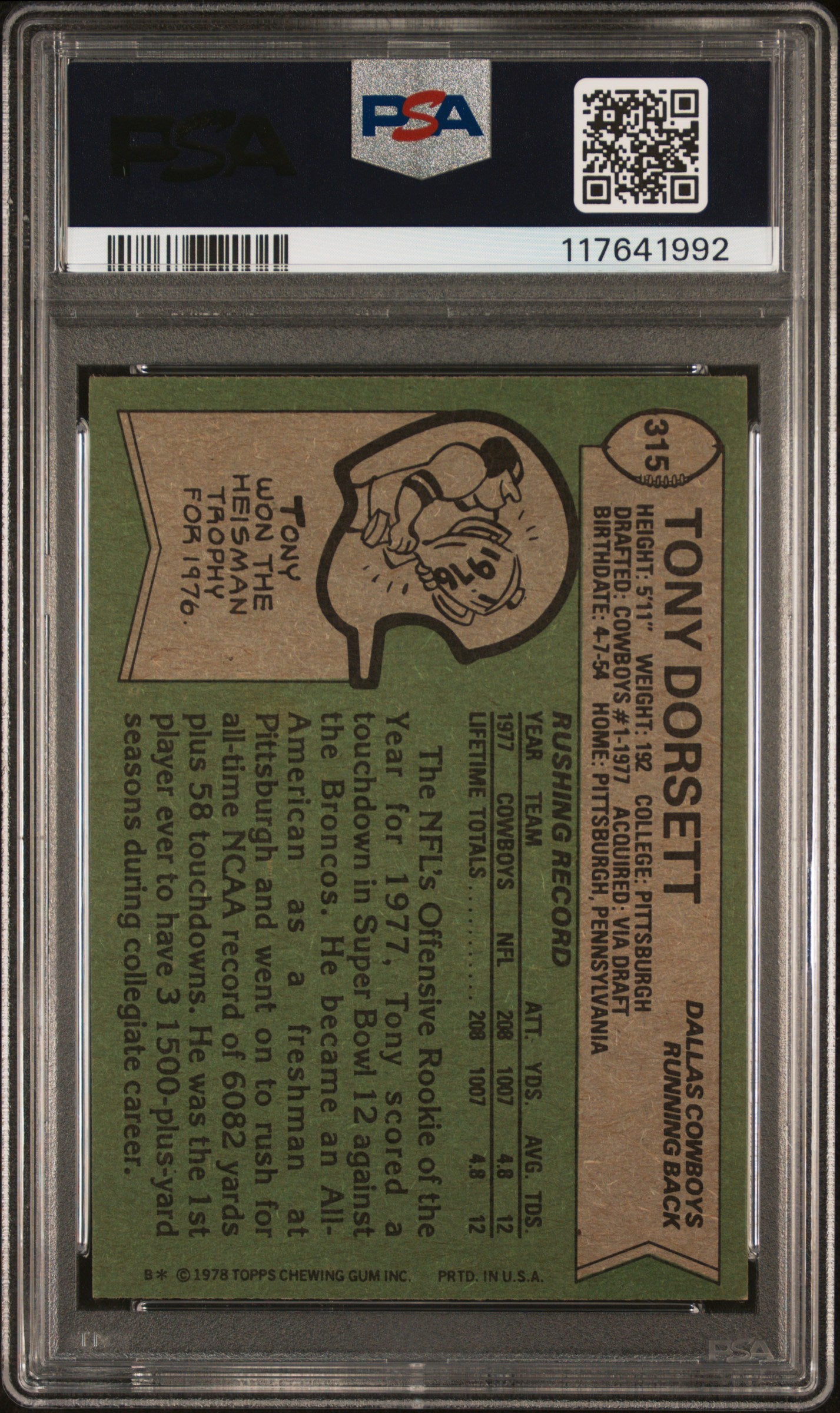 1978 Topps Tony Dorsett #315 PSA 5