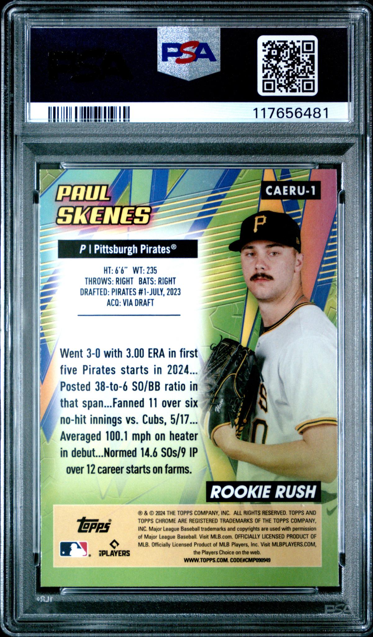 2024 Topps Chrome Update All-Etch Rookie Rush Paul Skenes #CAERU-1 RC PSA 9