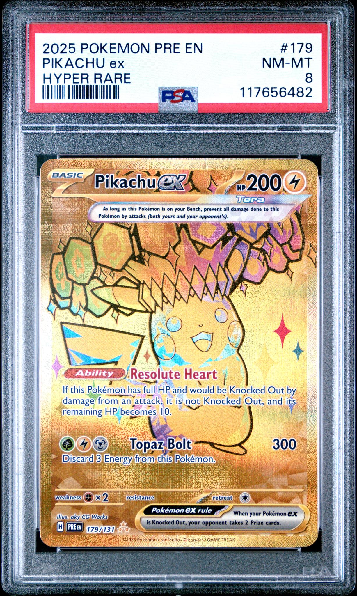 2025 Pokemon Scarlet and Violet Prismatic Evolutions Hyper Rare Pikachu Ex #179 PSA 8