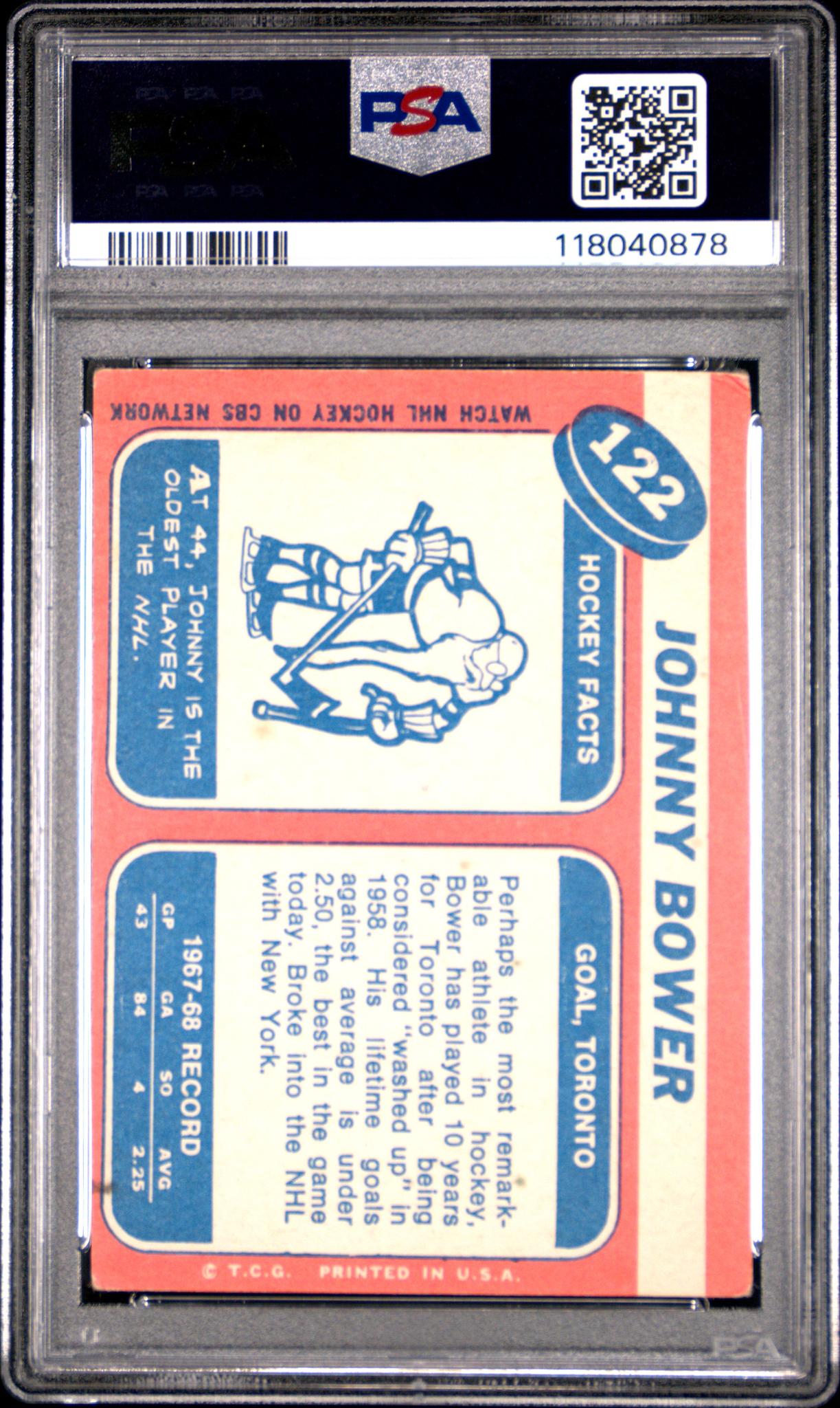 1968 Topps Johnny Bower #122 PSA 3