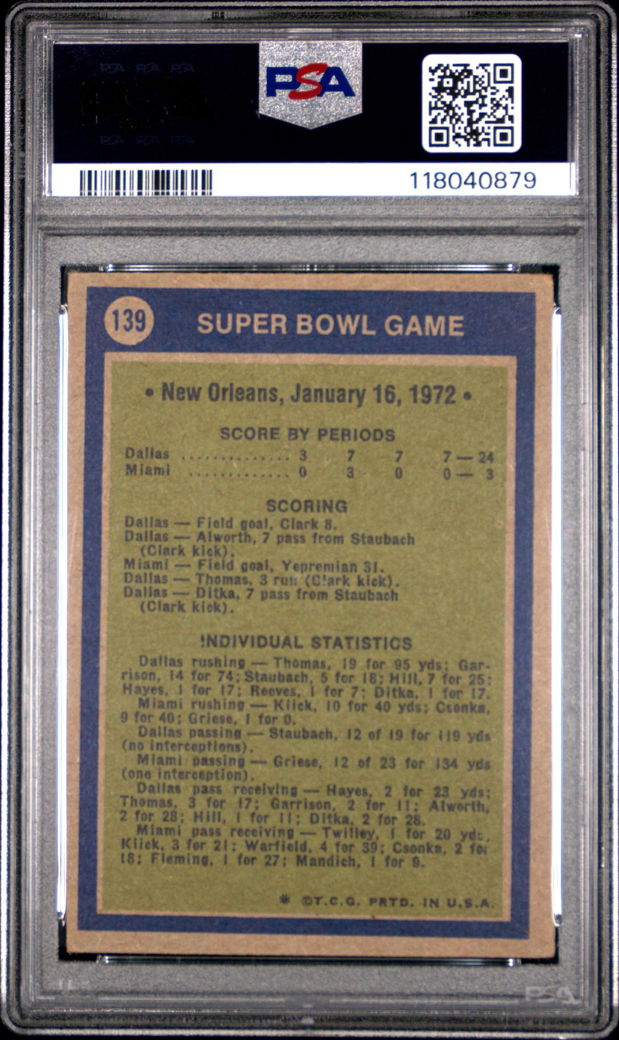 1972 Topps Roger Staubach #139 PSA 2.5