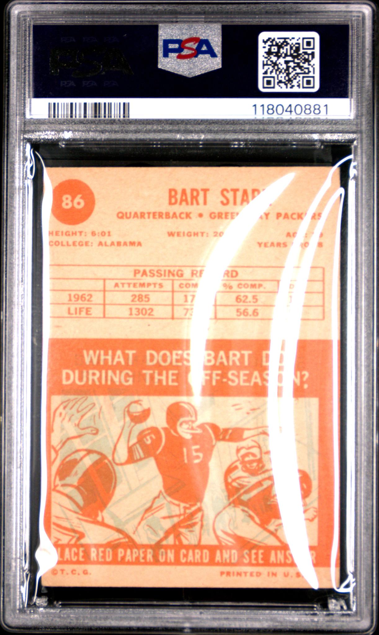 1963 Topps Football Bart Starr #86 PSA 4
