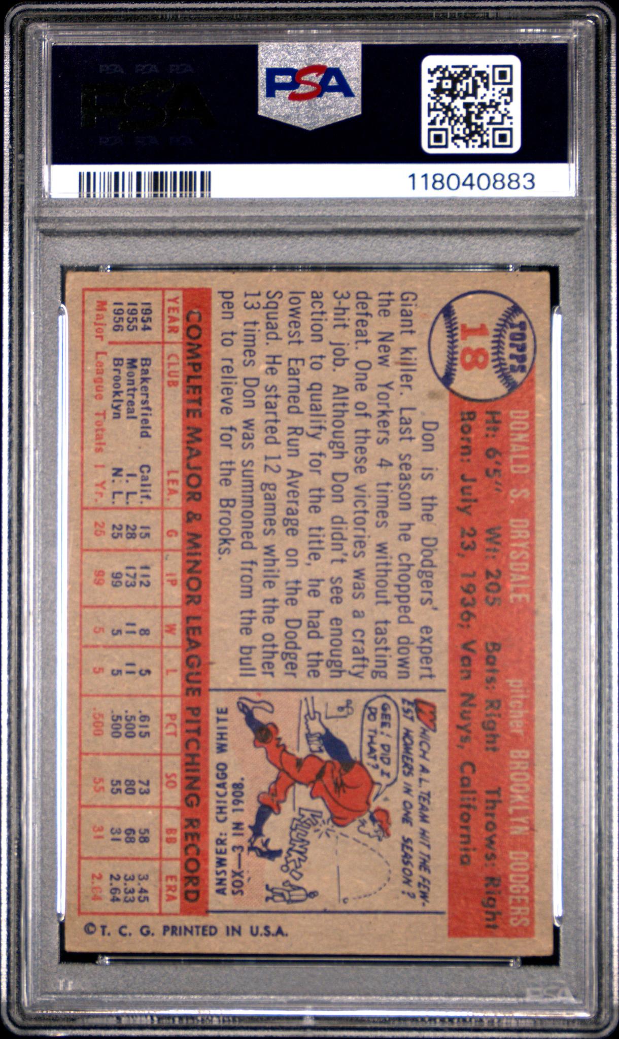 1957 Topps Don Drysdale #18 RC PSA 2