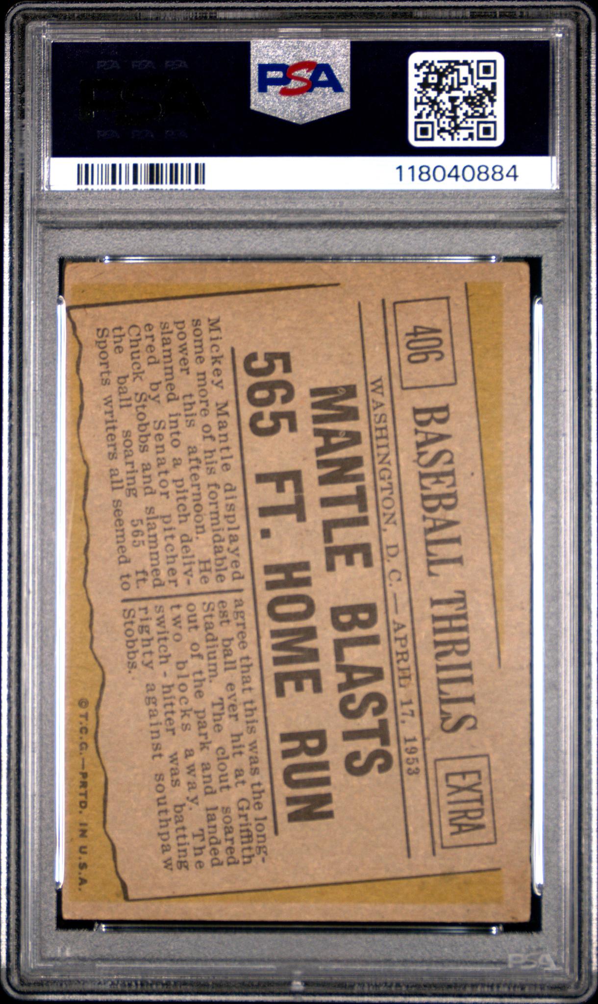 1961 Topps Baseball Baseball Thrills Mickey Mantle #406 PSA 4