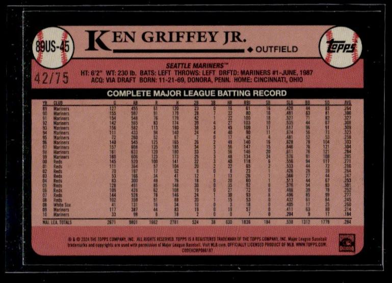 2021 Topps 89US-45 Ken Griffey Jr. 35th Anniversary /75 Mariners
