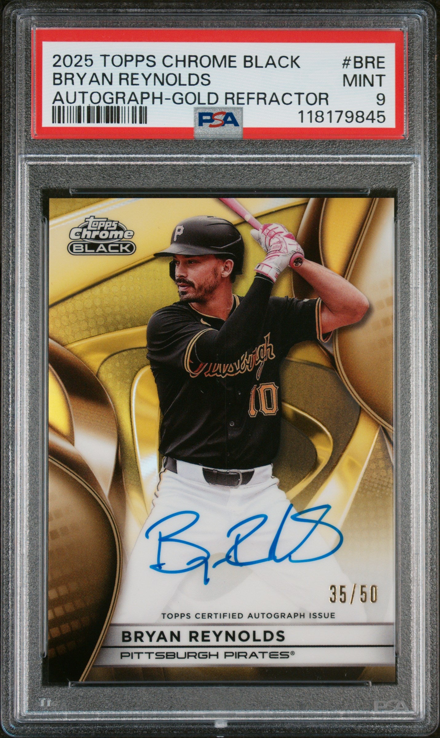 2025 Topps Chrome Black Gold Refractor Bryan Reynolds #CBA-BRE Auto /50 PSA 9