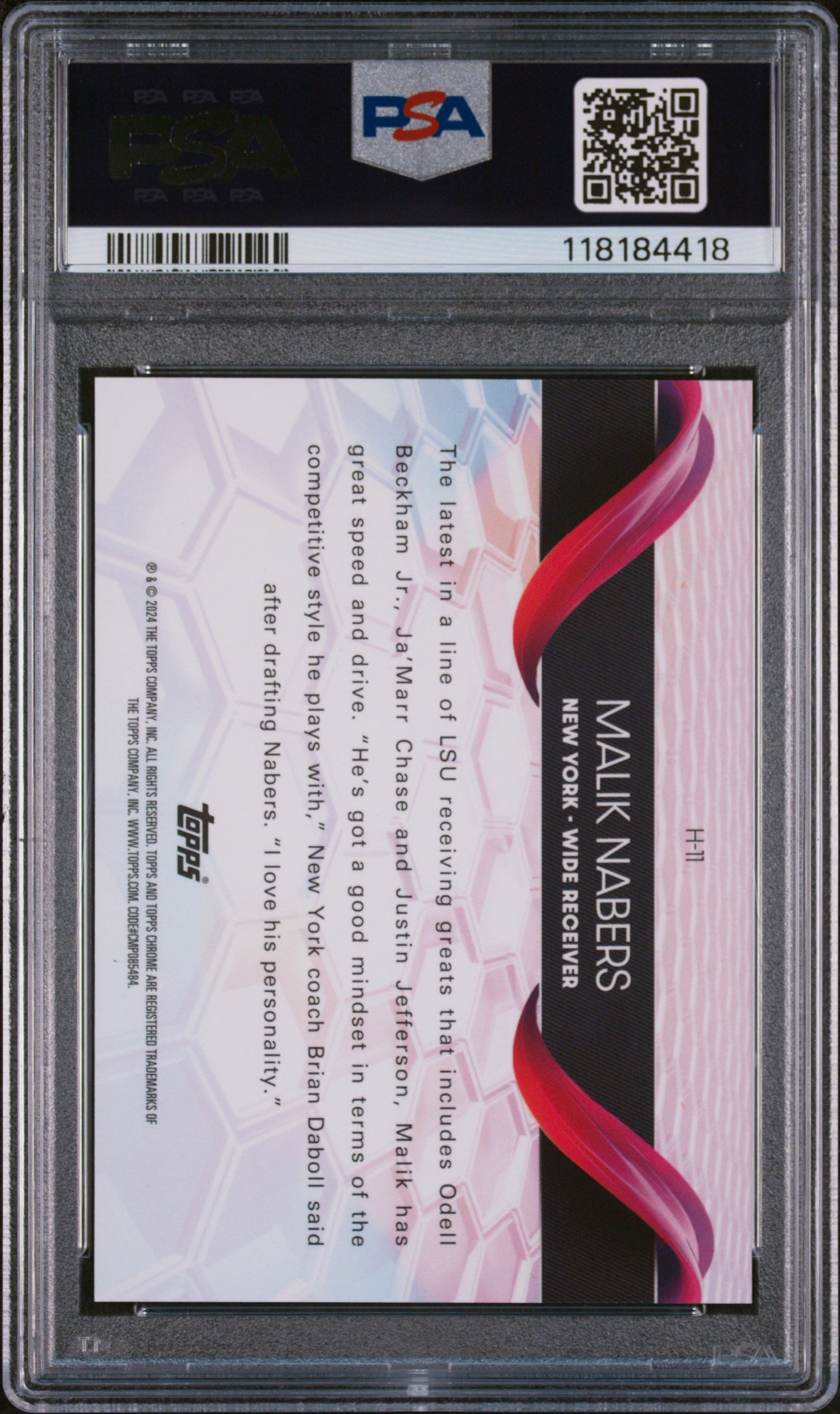 2024 Topps Chrome Helix Malik Nabers #H11 RC PSA 10