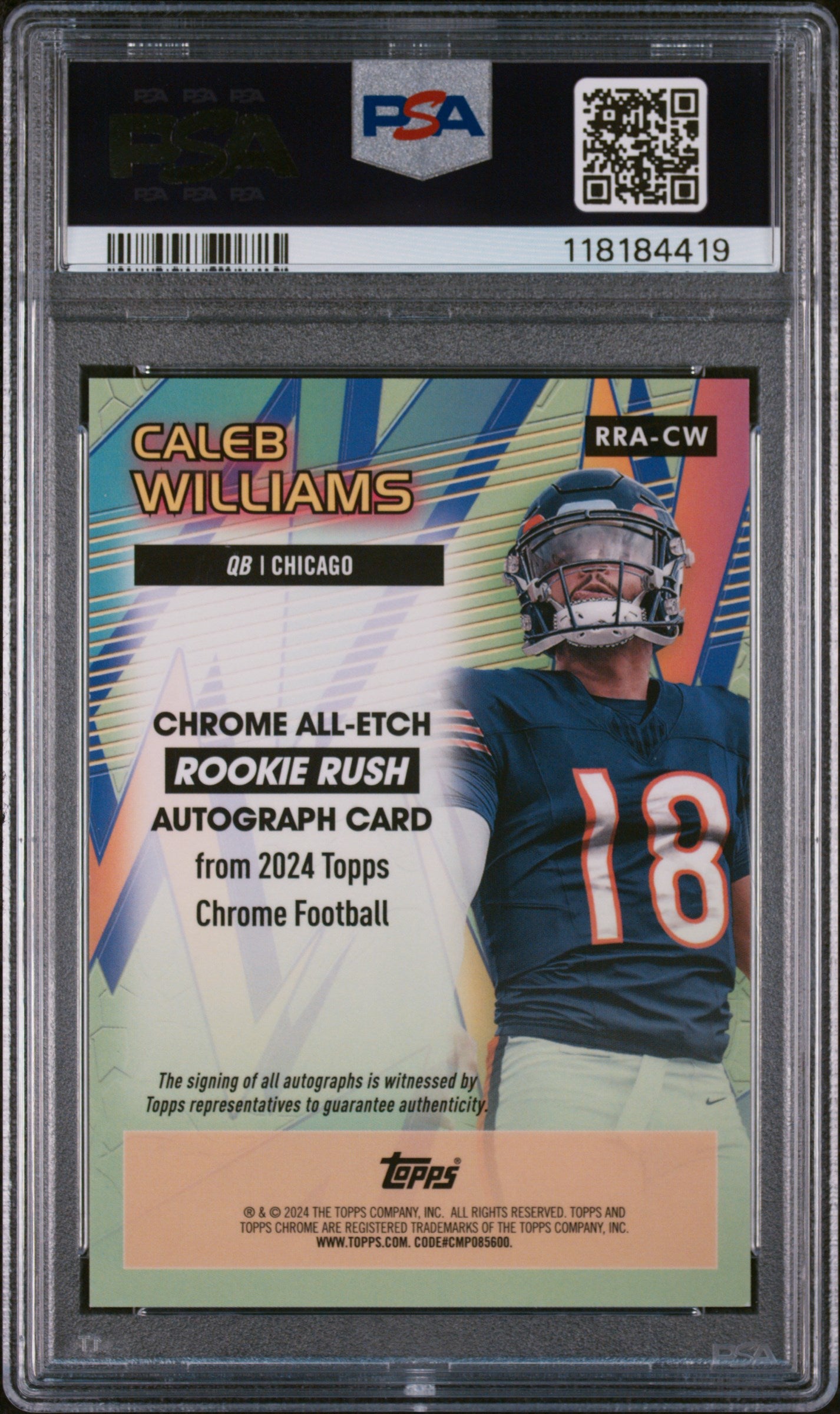 2024 Topps Chrome #RRA-CW Caleb Williams All-Etch Rookie Rush /98 PSA 9
