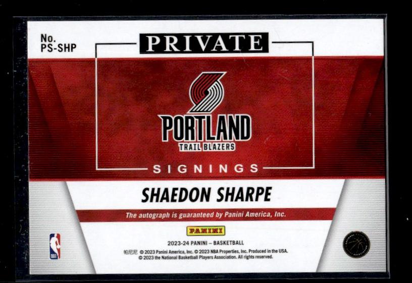 2023 Panini Private Signings Shaedon Sharpe #PS-SHP Auto