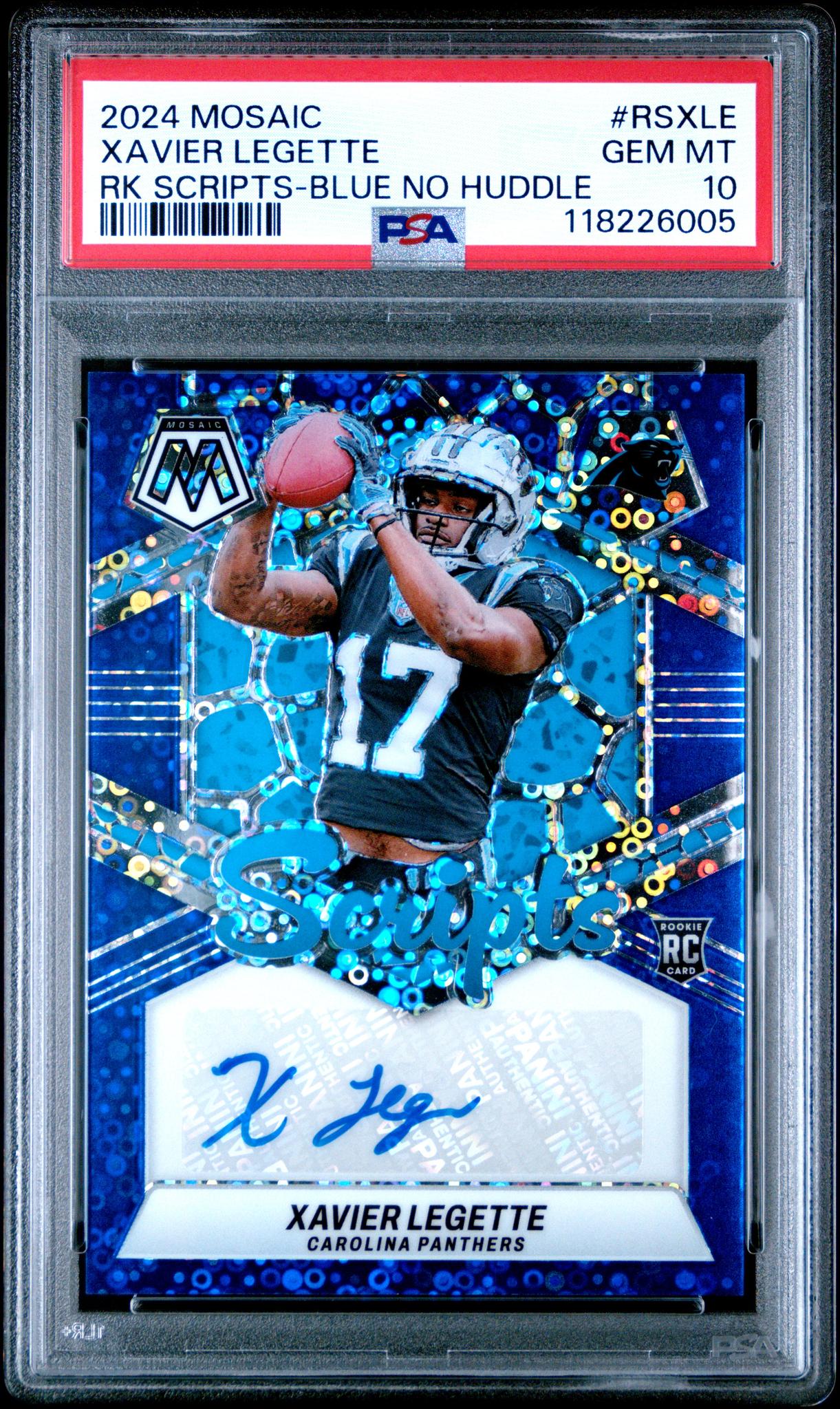 2024 Panini Mosaic Rookie Scripts Rk Scripts-Blue No Huddle Xavier Legette #RSXLE PSA 10