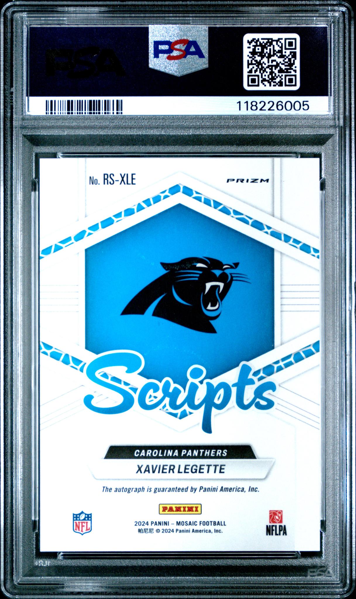 2024 Panini Mosaic Rookie Scripts Rk Scripts-Blue No Huddle Xavier Legette #RSXLE PSA 10