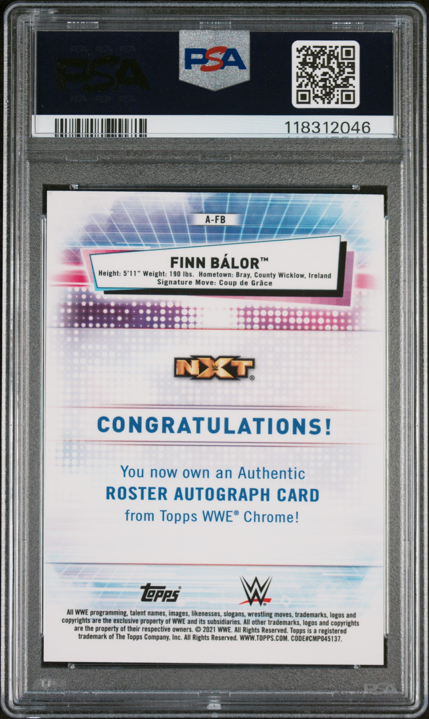 2021 Topps Chrome WWE Autographs Green Refractor Finn Balor #AFB /99 PSA 10