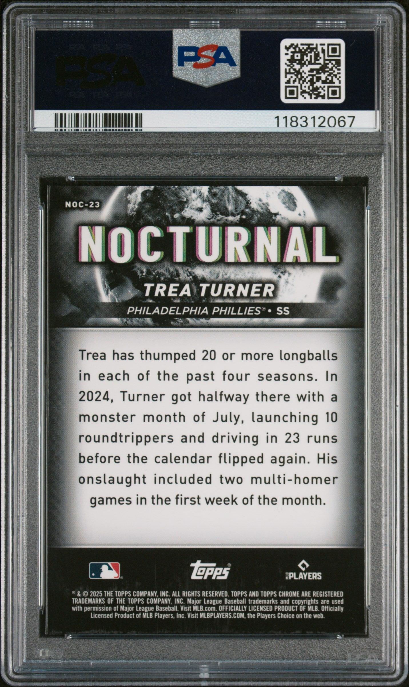 2025 Topps Chrome Black Nocturnal Trea Turner #NOC23 PSA 10