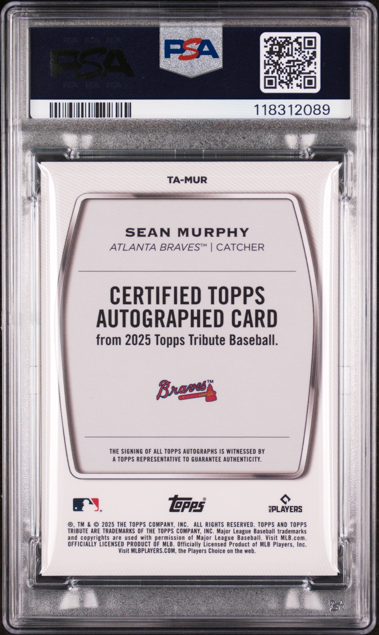 2025 Topps Tribute Tribute Autographs Gold Sean Murphy #TAMUR /75 PSA 10
