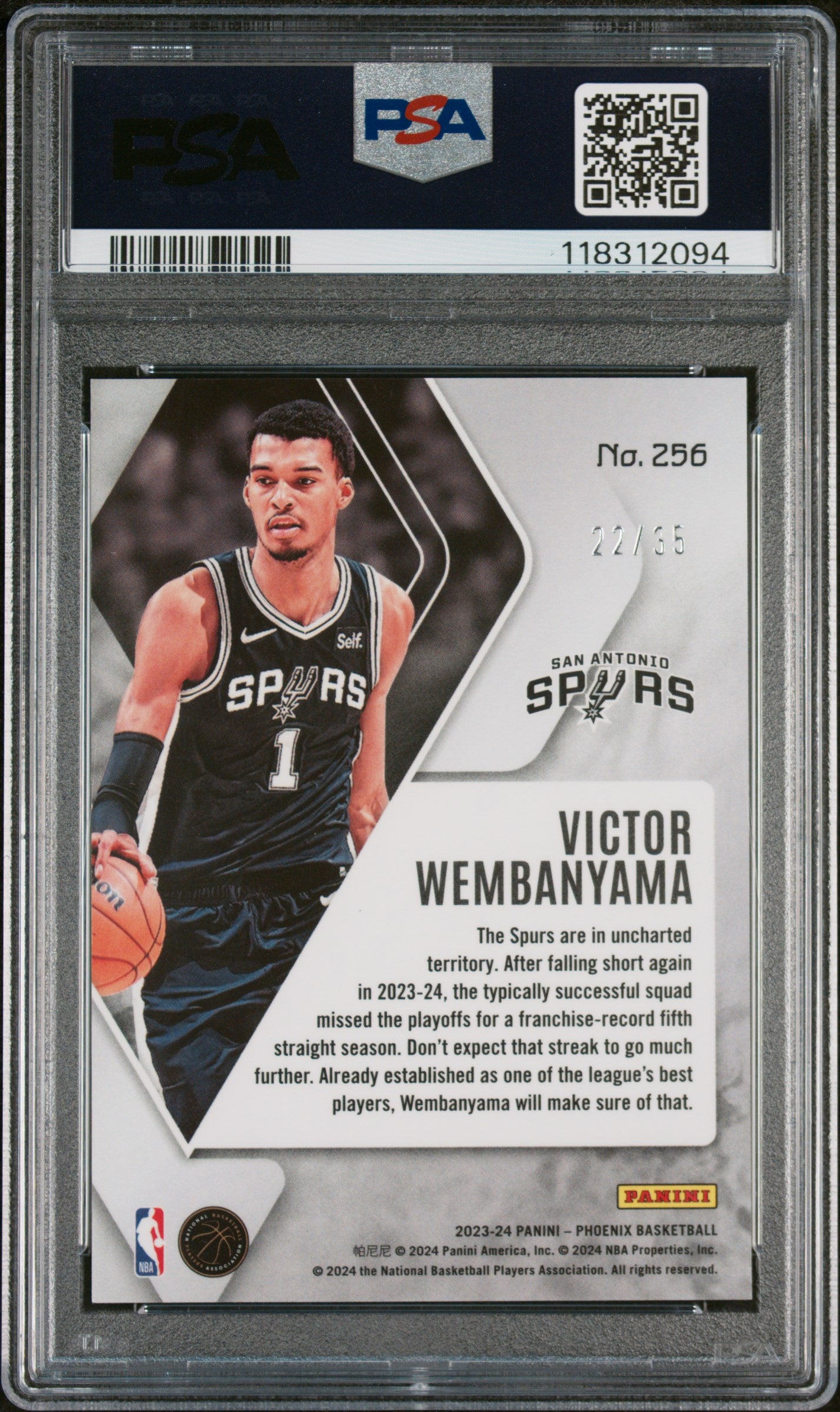 2023 Panini Phoenix Blue International Victor Wembanyama #256 /35 PSA 9