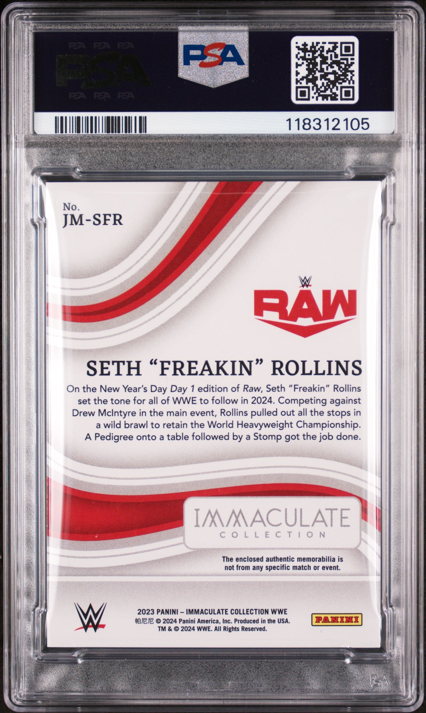 2023 Immaculate #JM-SFR Seth Rollins Jumbo Memorabilia /21 PSA 9