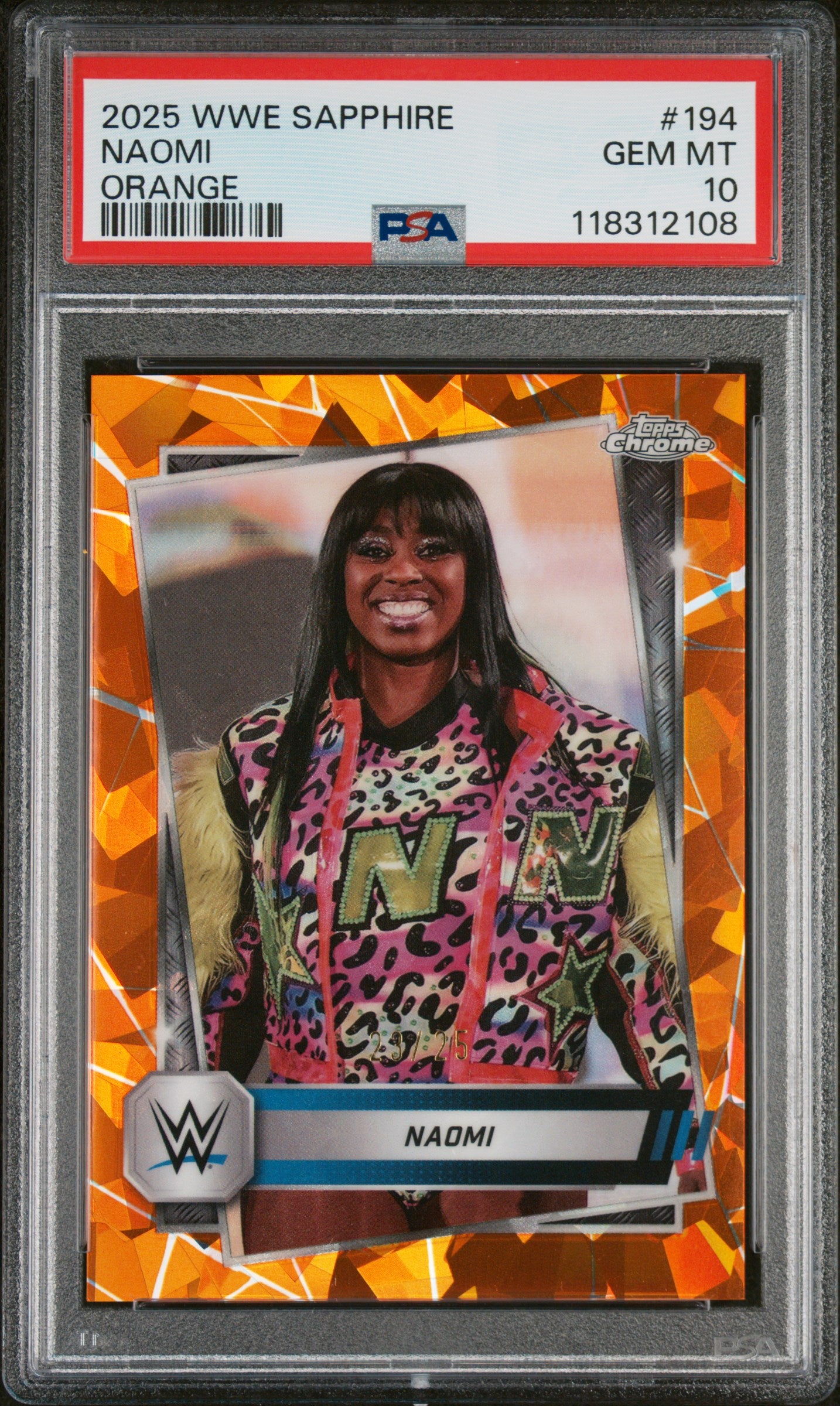 2025 Topps Chrome Sapphire Edition WWE Orange Naomi #194 /50 PSA 10