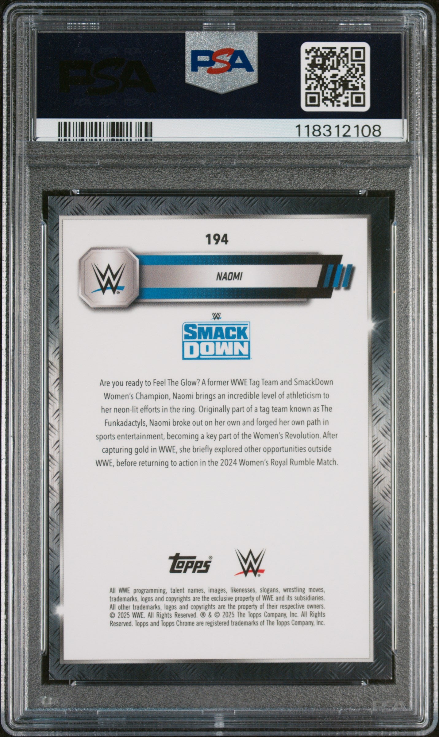 2025 Topps Chrome Sapphire Edition WWE Orange Naomi #194 /50 PSA 10