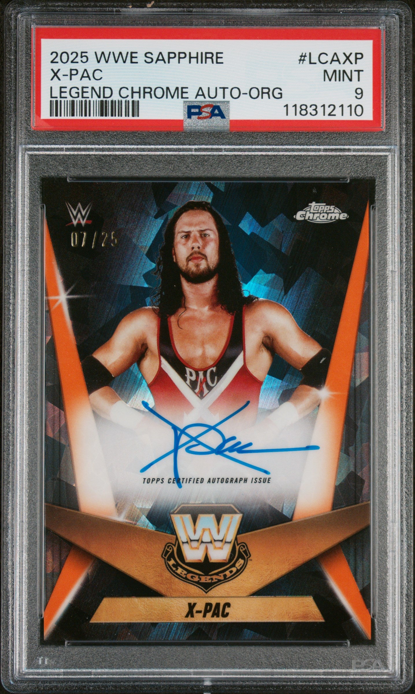 2025 Topps Chrome Sapphire Edition WWE Legendary Chrome Autographs Orange X Pac #LCAXP /25 PSA 9